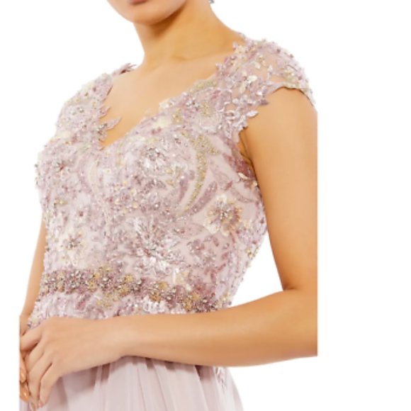 MAC DUGGAL BEADED SEQUIN CAP SLEEVE MESH & CHIFFON A-LINE ROSE sz 10 - Picture 4 of 6